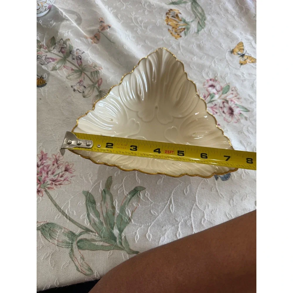 Lenox Ivory Gold Trim Triangular Leaf Bowl Scalloped Edge USA Fine China